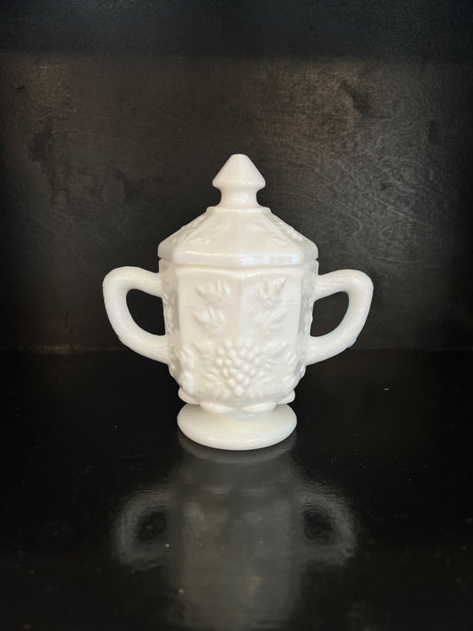 Westmoreland Paneled Grape Milk Glass Sugar Dish with Lid - Vintage Glassware