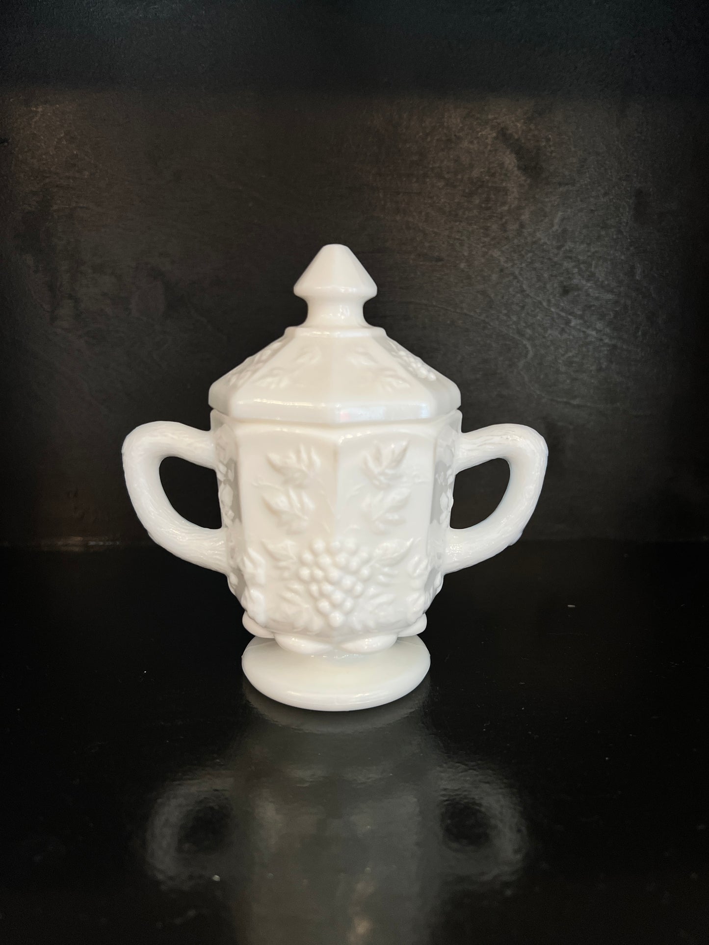 Westmoreland Paneled Grape Milk Glass Sugar Dish with Lid - Vintage Glassware