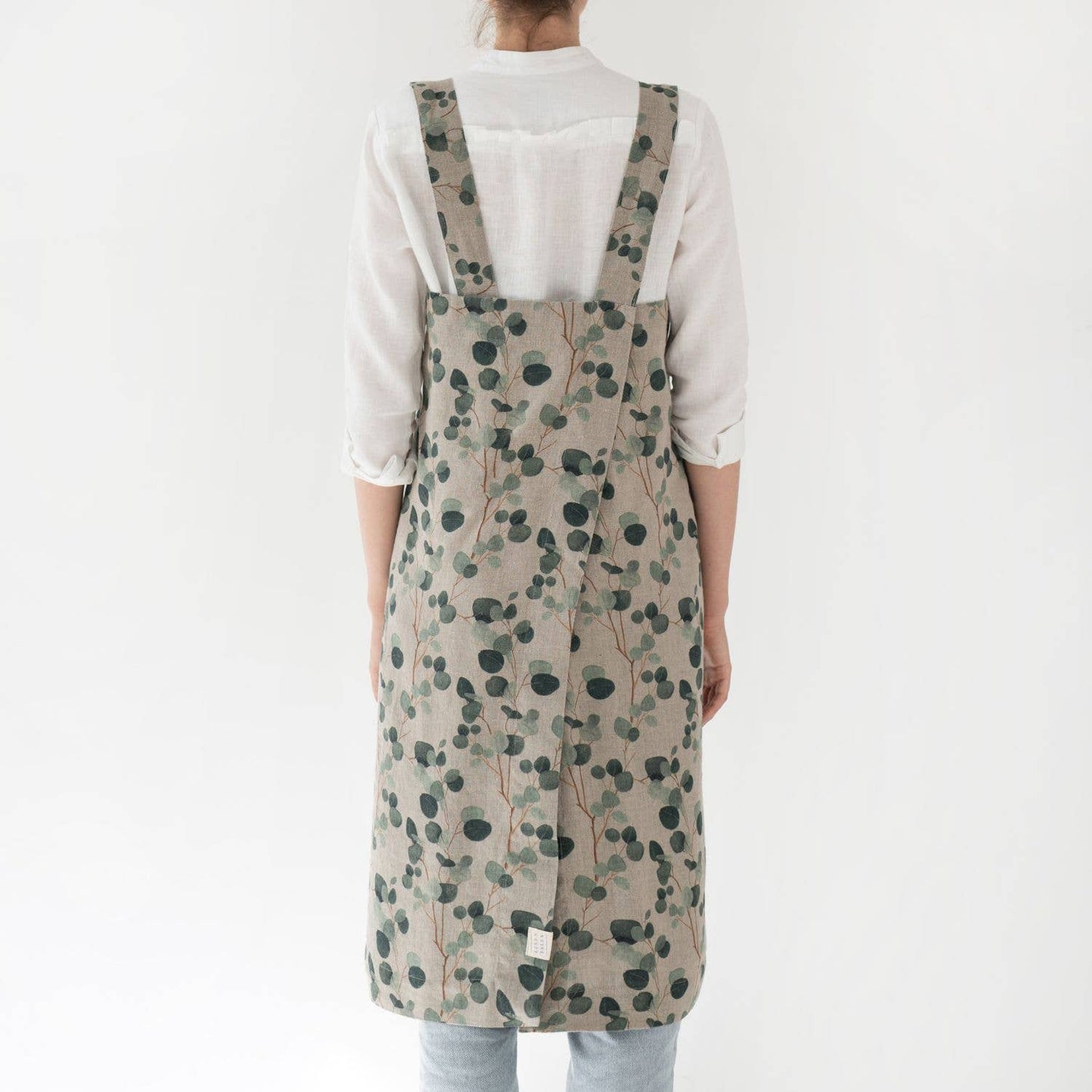 Eucalyptus on Natural Linen Pinafore Apron