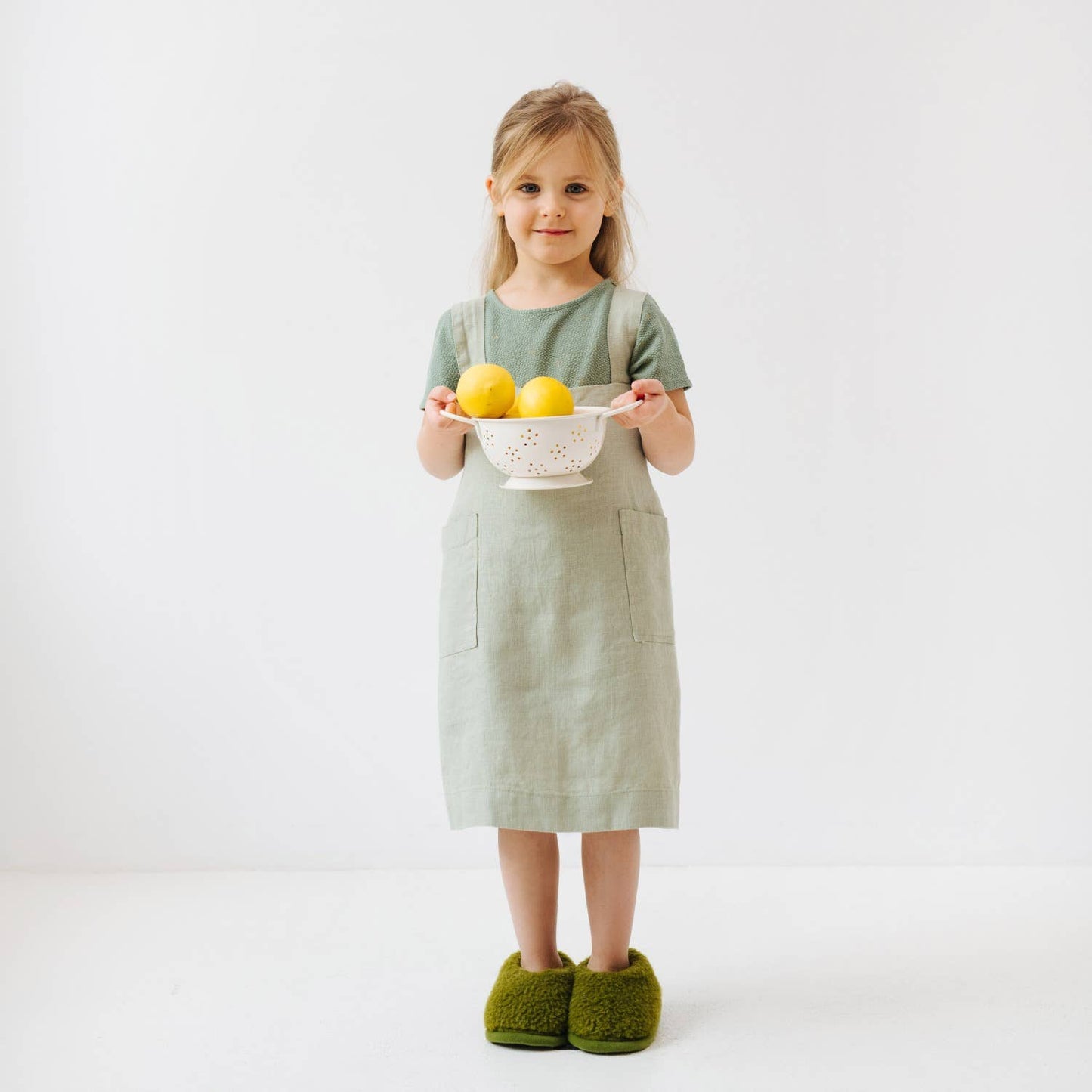 Kids Linen Pinafore Apron - Honey / 3-4 years