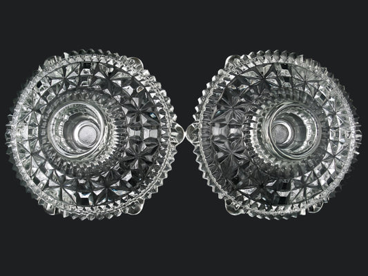 Vintage Anchor Hocking Stars and Bars Taper Candle Holders - Pair of 2 - Pressed Glass Candlestick Holder