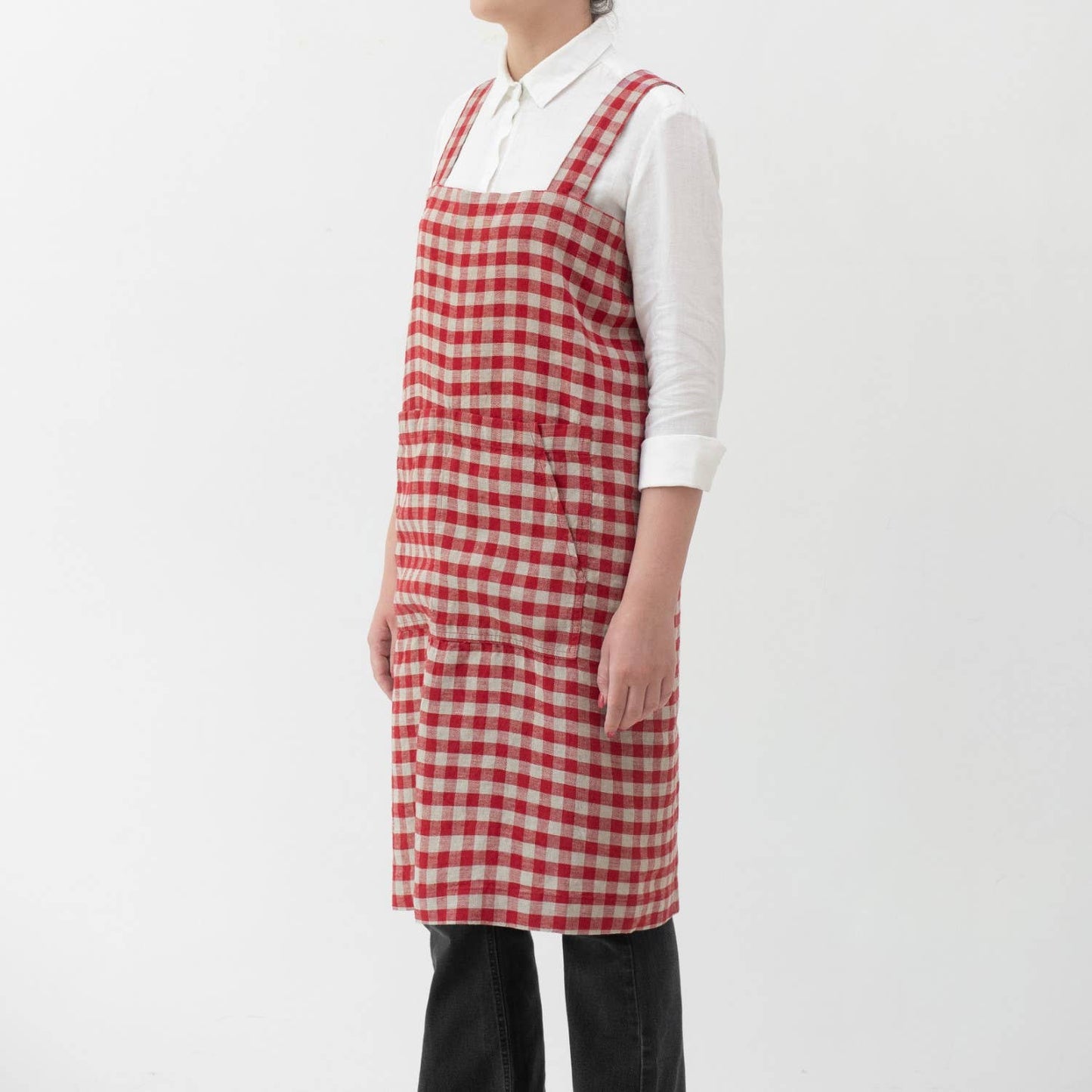 Red Gingham Linen Pinafore Apron