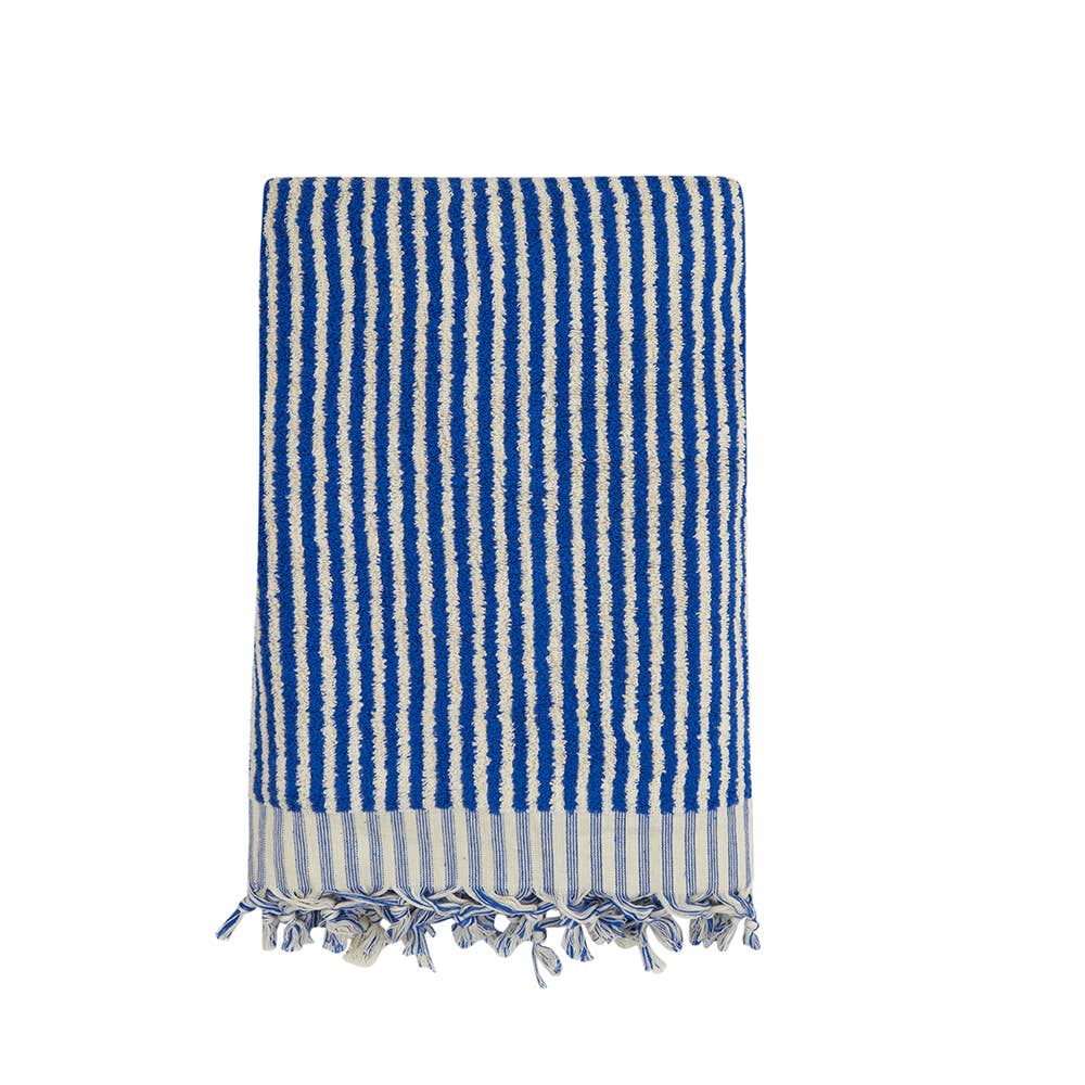 Stripe Hand-loomed Large Turkish Bath Towel - Blue