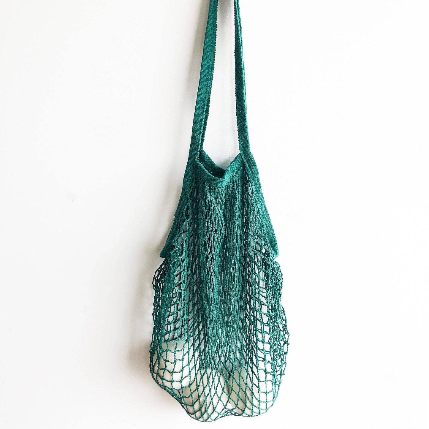 Natural Mesh Cotton Shopping Bag with Long Handle - Green