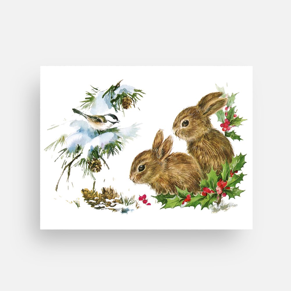 Vintage Christmas Bunnies Post Card