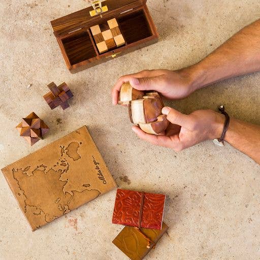 Geometric Puzzle Game Trio Gift Set - Hand Carved Wood