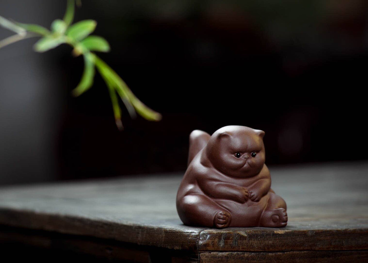 YiXing Clay Tea Pet - Fat Kitty - Handmade Zisha Clay Figurine