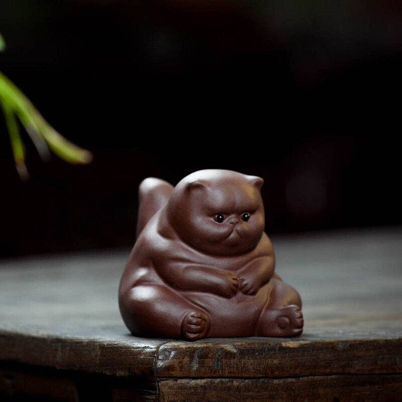 YiXing Clay Tea Pet - Fat Kitty - Handmade Zisha Clay Figurine