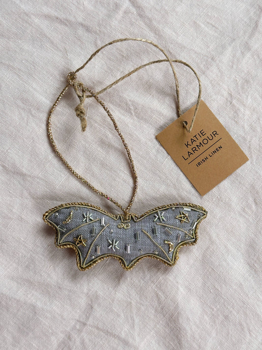 Irish Linen Grey Bat Handmade Halloween Decoration