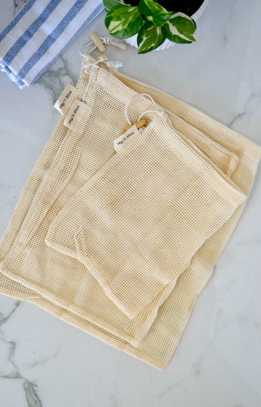 Organic Cotton Mesh Produce Bags - 3 Pack