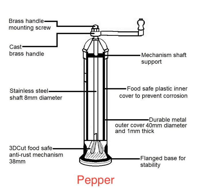 Brushed Chrome Pepper Grinder - Pepper Mill