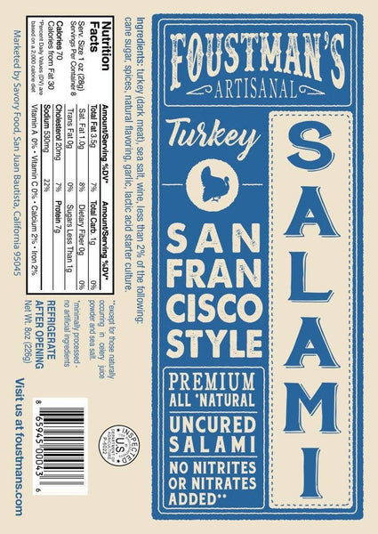 Turkey San Francisco Style| Foustman's Uncured Salami 8oz