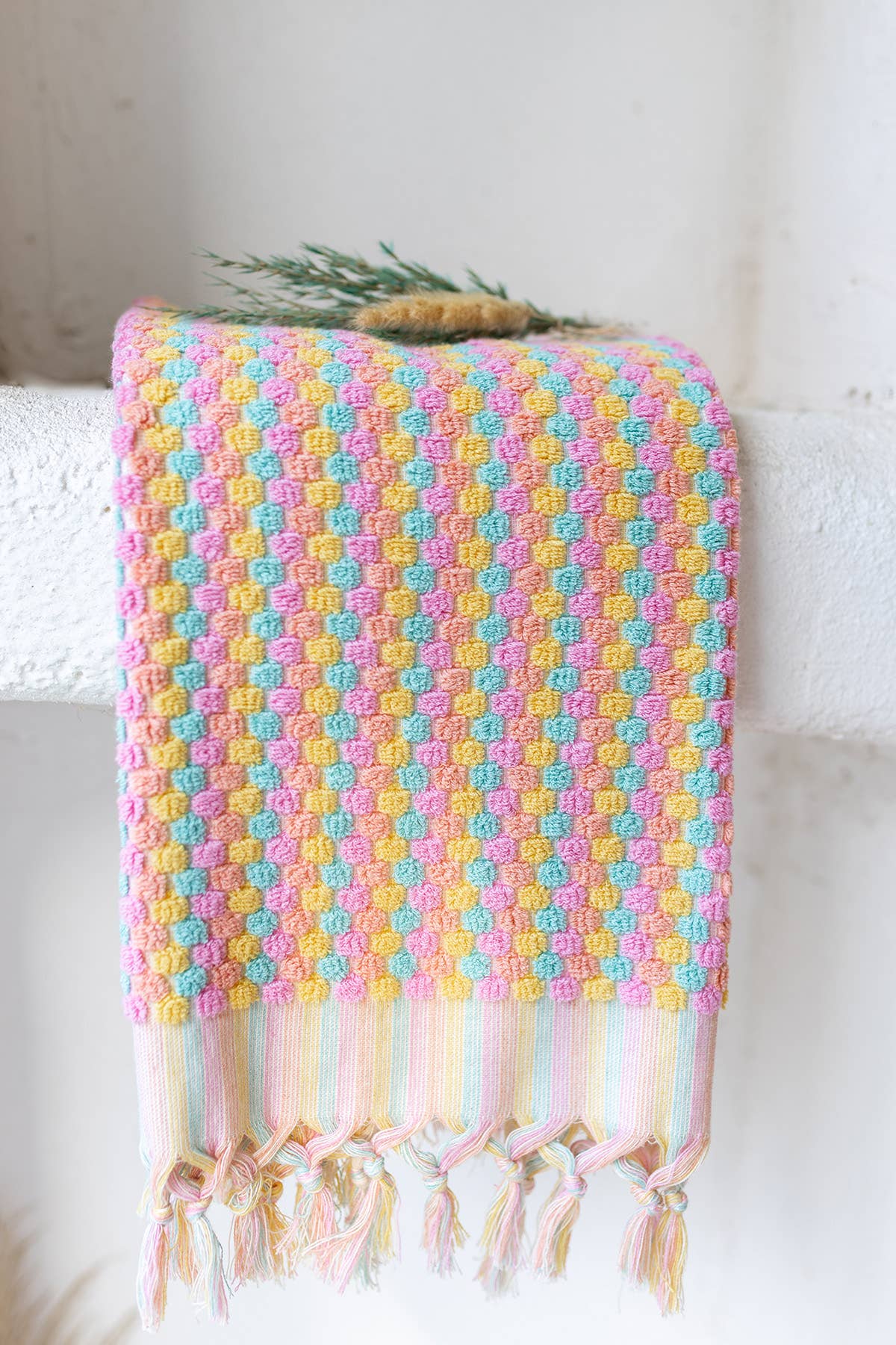 Bubble Hand-loomed Turkish Hand Towel - Pink & Green