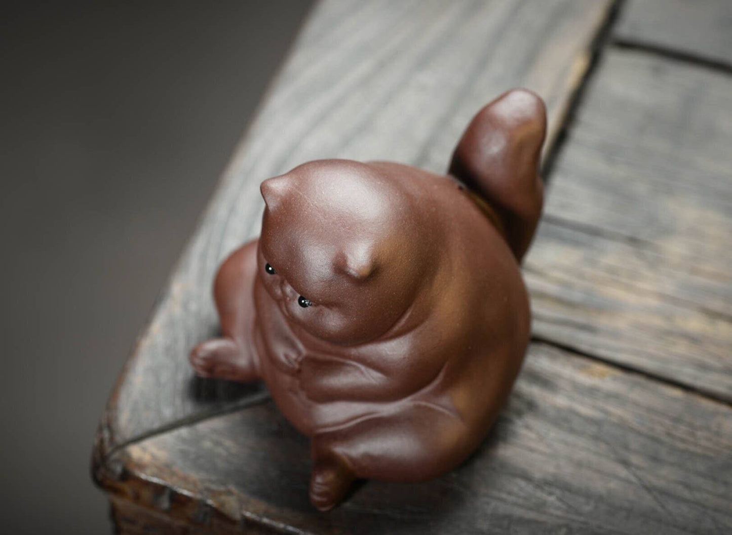 YiXing Clay Tea Pet - Fat Kitty - Handmade Zisha Clay Figurine