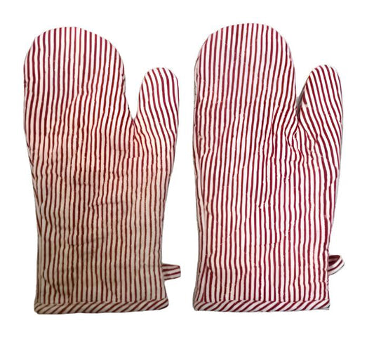 Oven Mitts Pair Stripe Red