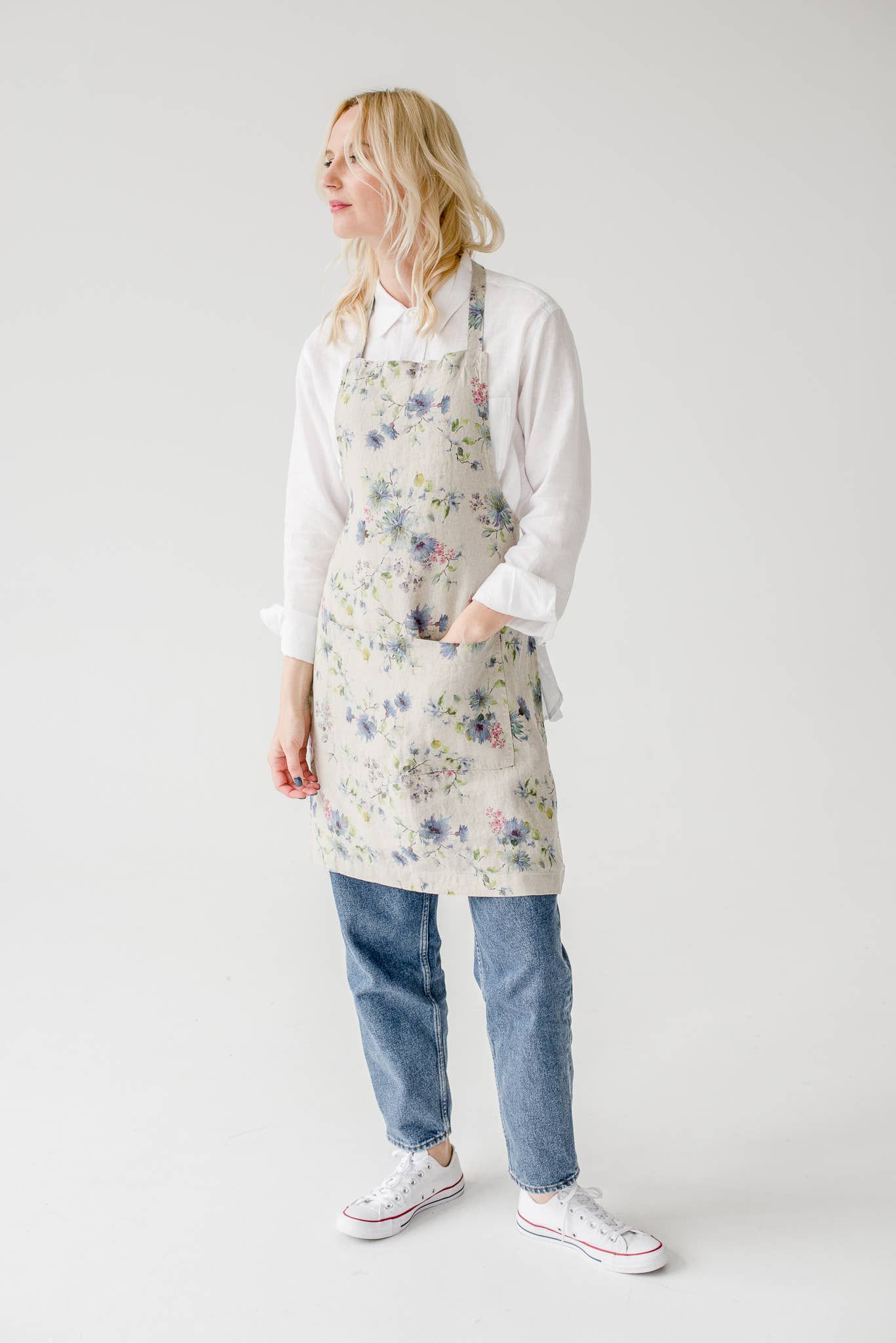 Flowers on Natural Linen Daily Apron