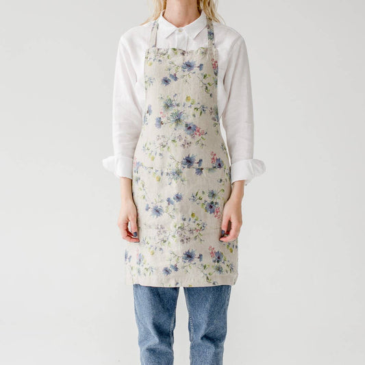 Flowers on Natural Linen Daily Apron