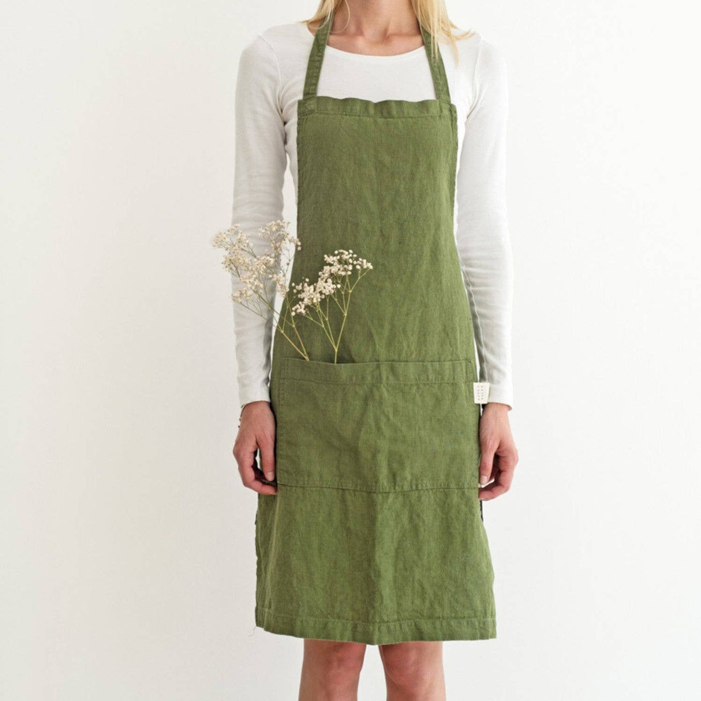 Dark Green Linen Daily Apron