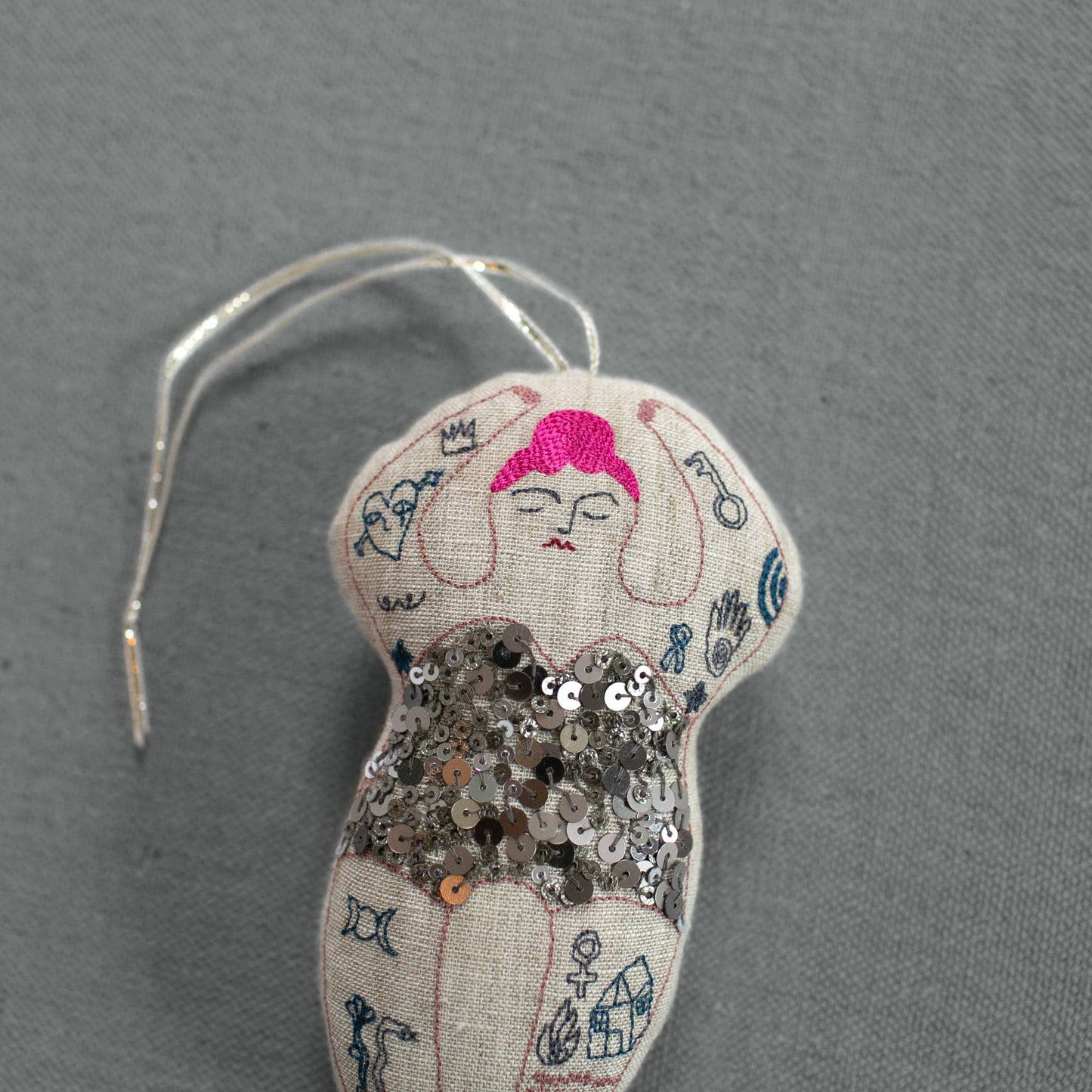 Tattooed Strong Lady - Cotton and Lavender Filled Ornament - Skippy Cotton