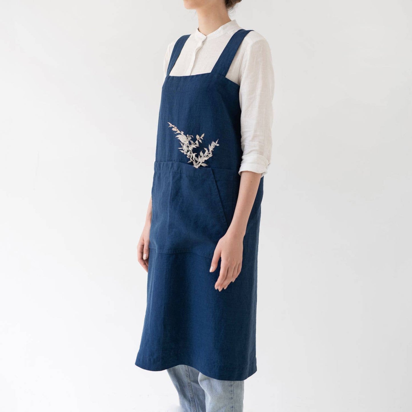 Navy Linen Pinafore Apron