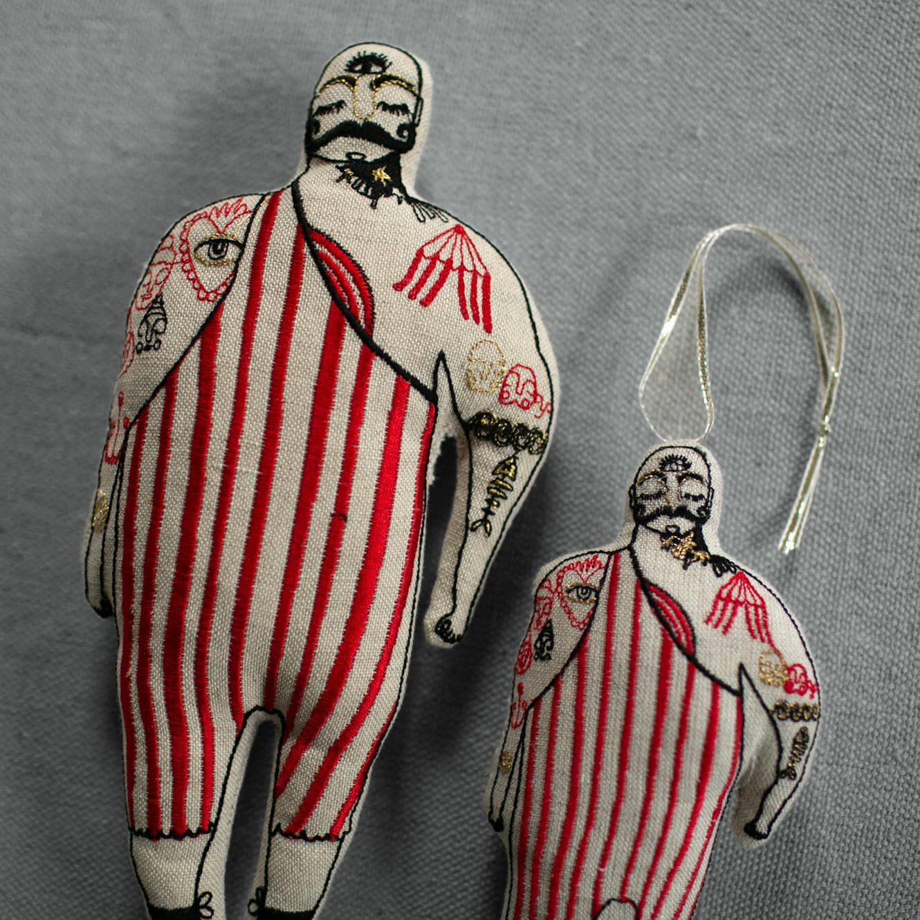 Tattooed Strong Man - Cotton-filled Ornament - Skippy Cotton