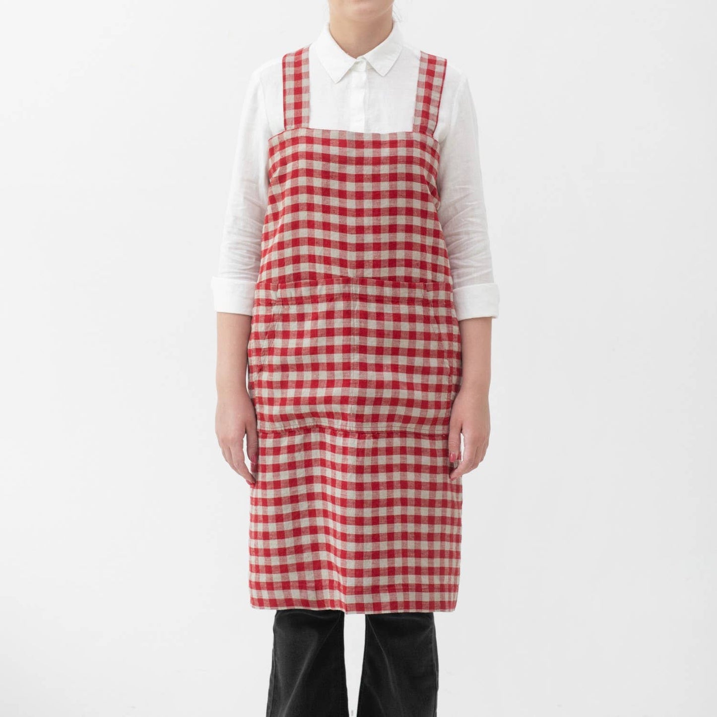 Red Gingham Linen Pinafore Apron