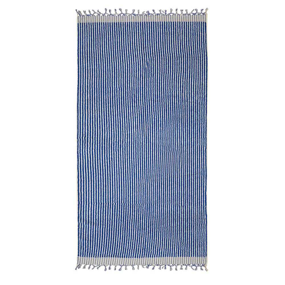 Stripe Hand-loomed Large Turkish Bath Towel - Blue