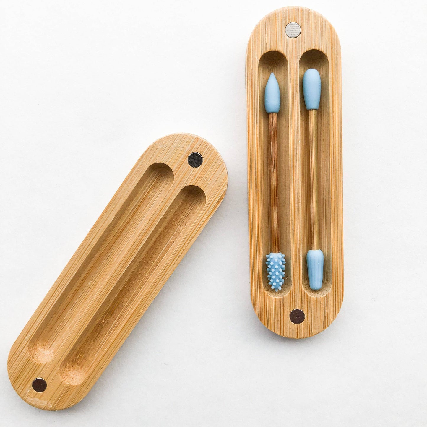 Reusable Plastic Free Bamboo Silicon Q-Tips with Bamboo Case - Blue