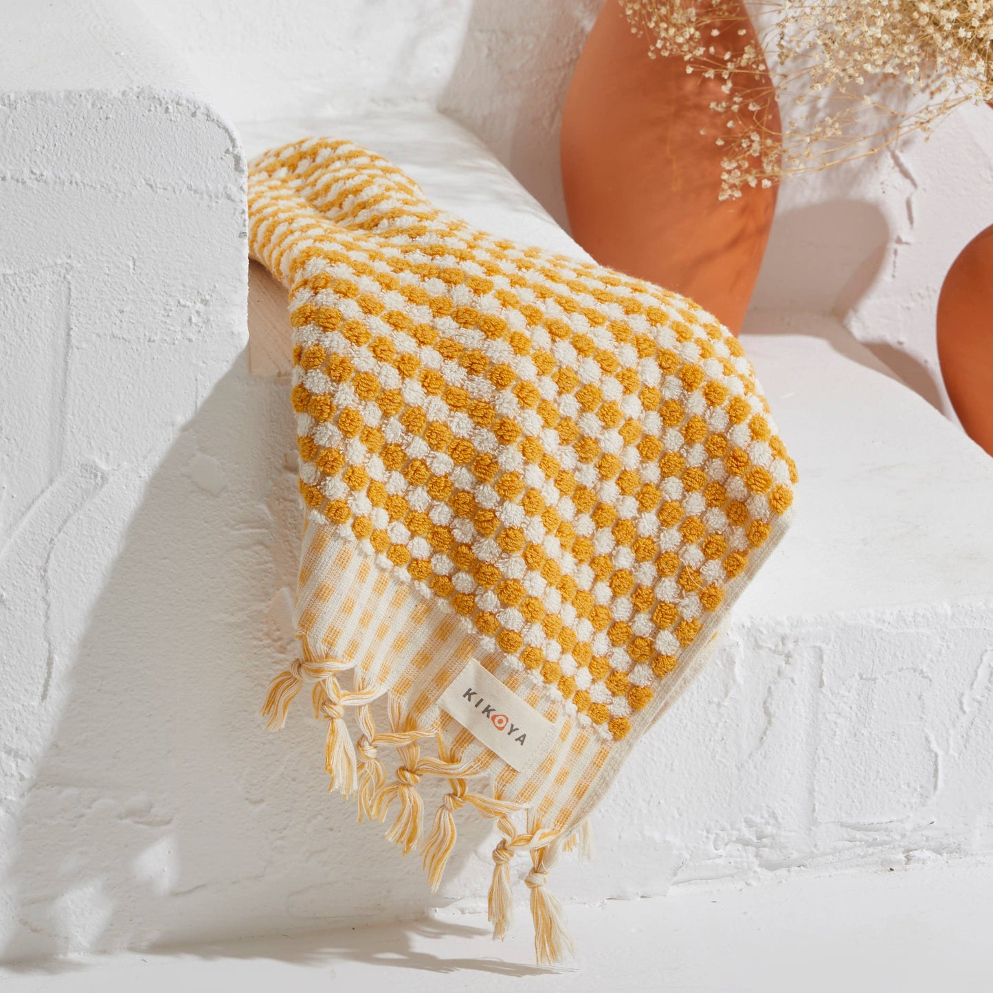 Bubble Hand-loomed Turkish Hand Towel - Mustard