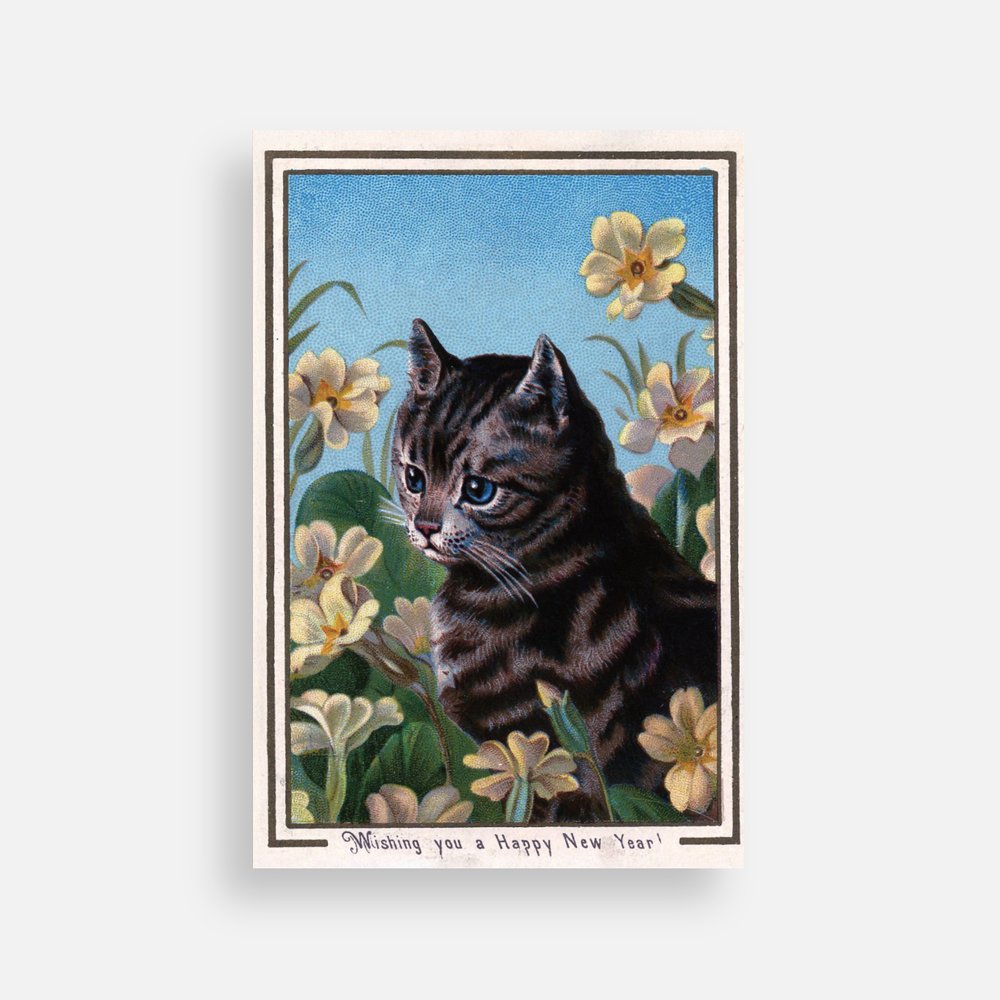 Victorian Cat Happy New Year Postcard