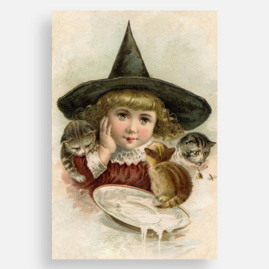 Vintage Witch & Kittens Postcard or Mini Print (6x4)