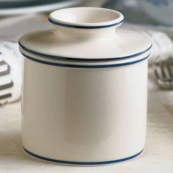 Le Bistro Butter Bell Crock - White with Blue Trim