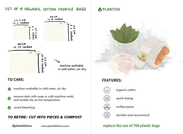 Set of 4 Organic Cotton Produce Bags
