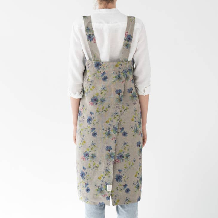 Flowers on Natural Linen Pinafore Apron