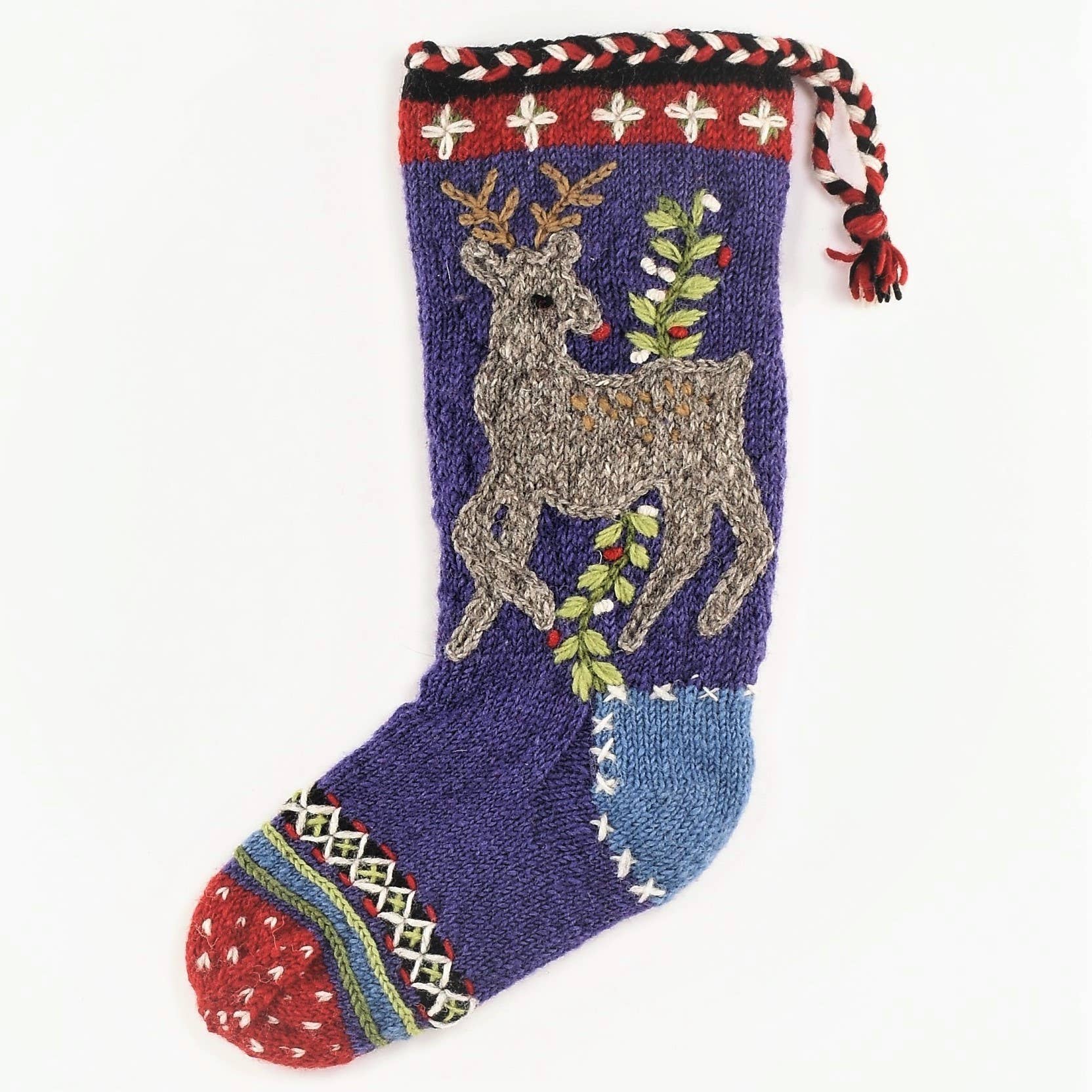 Knitted Wool Christmas Stocking - Rudolph