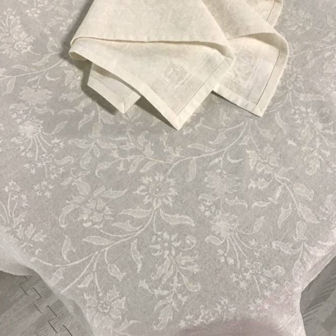 White on White Hand printed Tablecloth 60X60