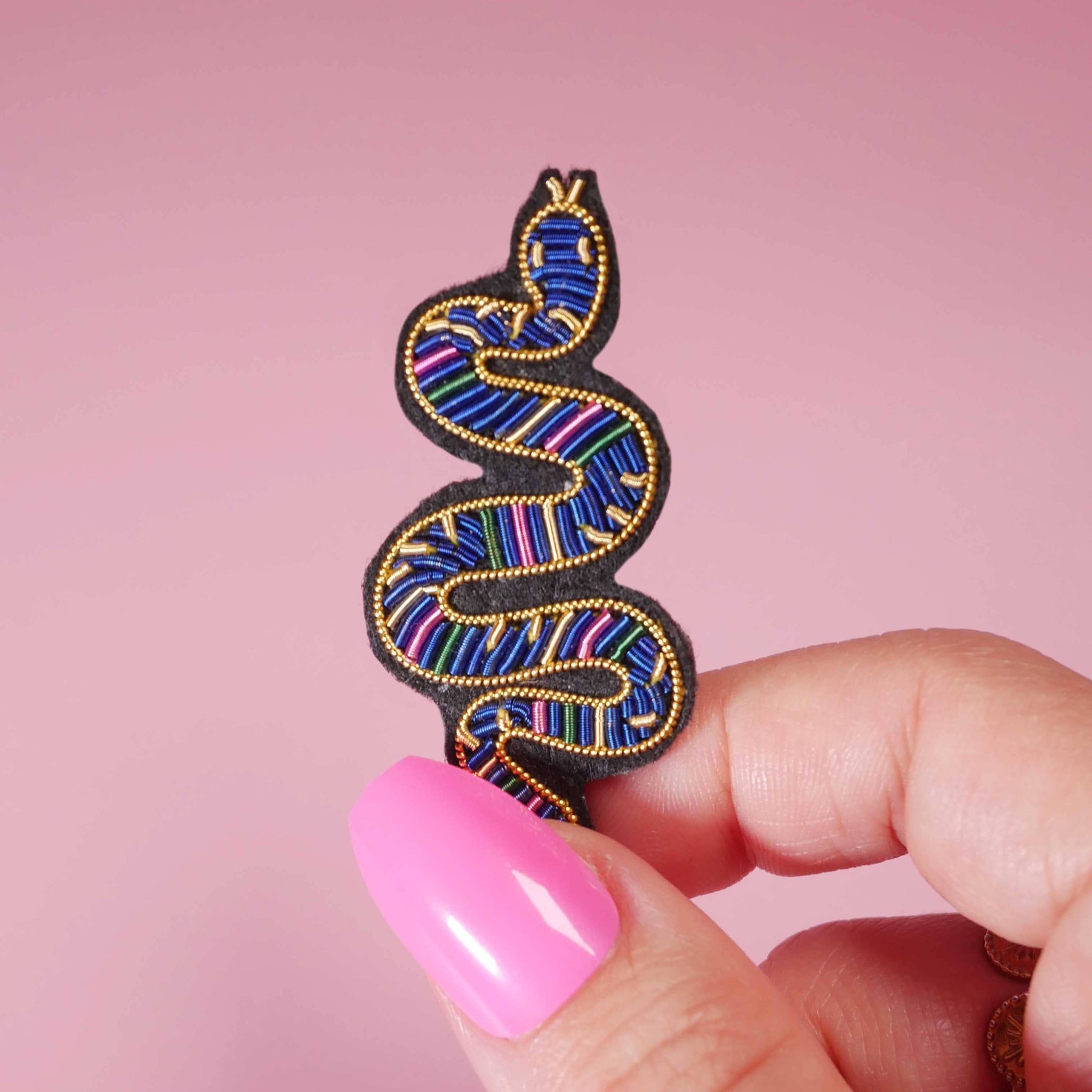 Embroidered Snake Brooch