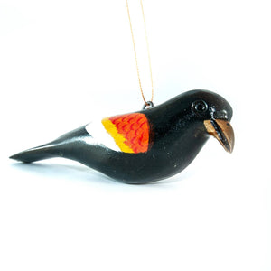 Red Wing Black Bird Wood Bird Ornament