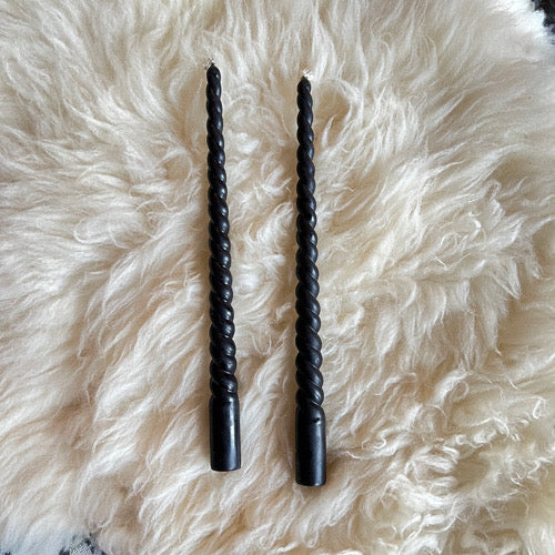 Pair of Twisted Black Beeswax Tapers