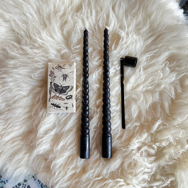 Pair of Twisted Black Beeswax Tapers