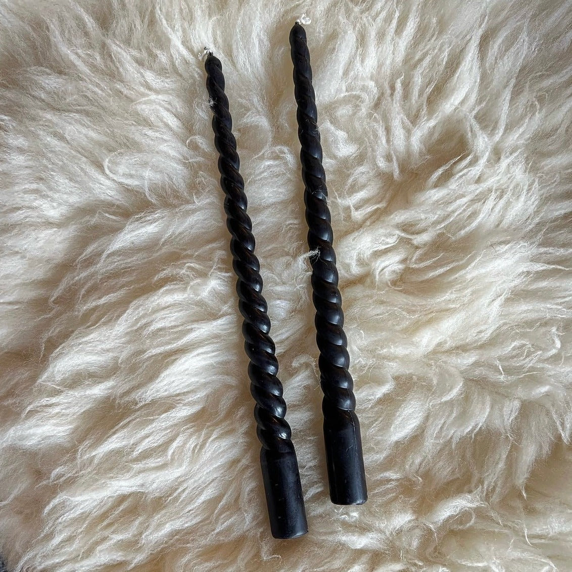 Pair of Twisted Black Beeswax Tapers