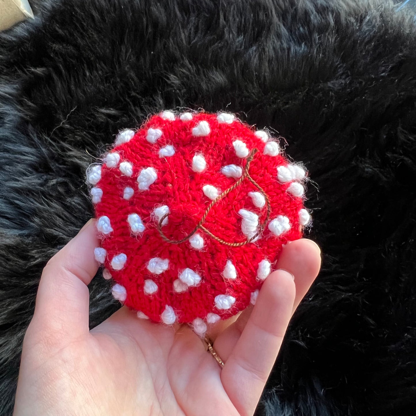 Amanita Mushroom Hand-knit Decorative Ornament