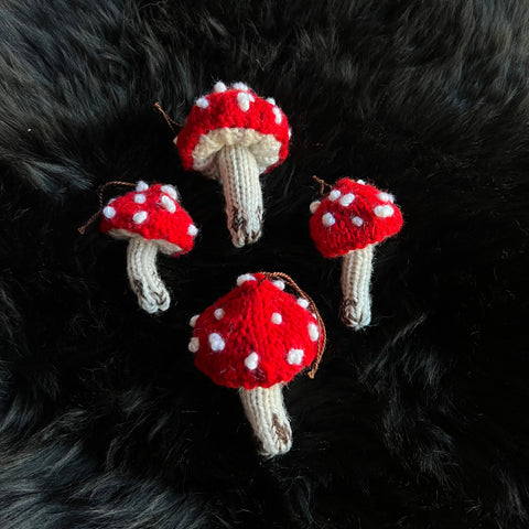 Amanita Mushroom Hand-knit Decorative Ornament
