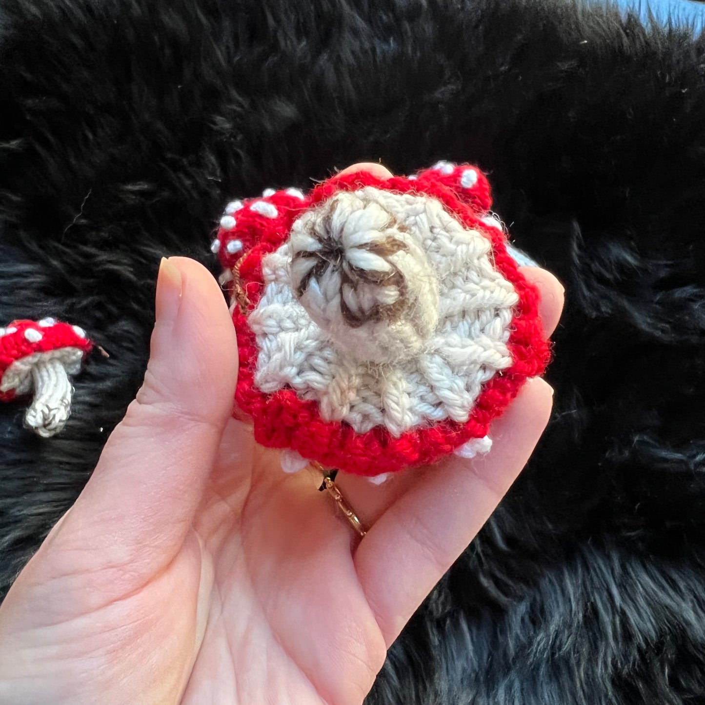 Amanita Mushroom Hand-knit Decorative Ornament