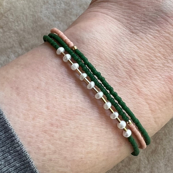 Wrap Bracelet - Emerald with Pearls