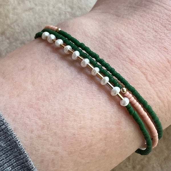 Wrap Bracelet - Emerald with Pearls
