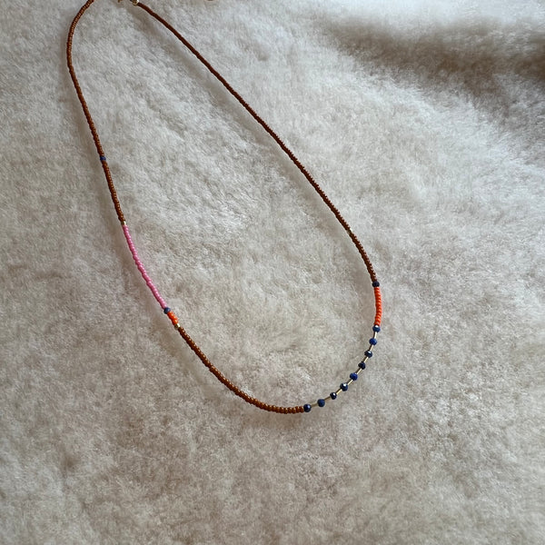 Beaded Choker in Sienna with Lapis