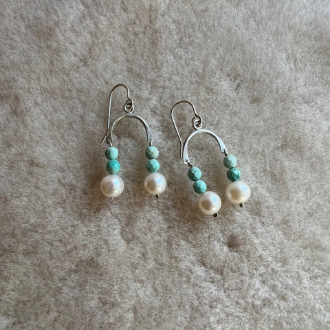Sterling Silver Turquoise and Pearl Earrings