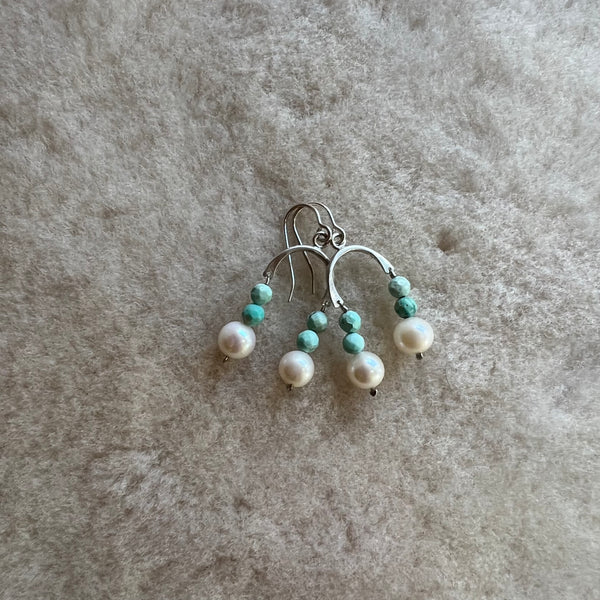 Sterling Silver Turquoise and Pearl Earrings