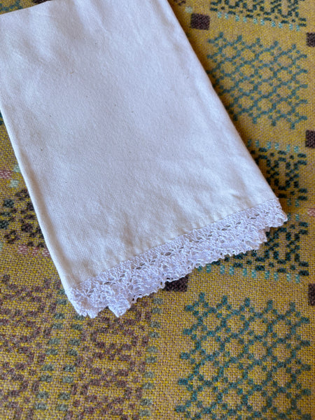 White Napkin With Crochet Lace Edge